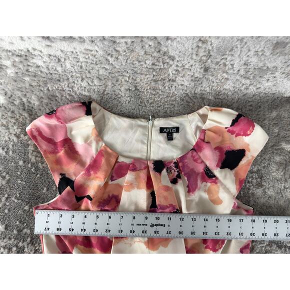 Apt 9 Size 12 Floral Print Pleated Mini Fit Flared Dress Cap Sleeve Zip Pink - Picture 5 of 11